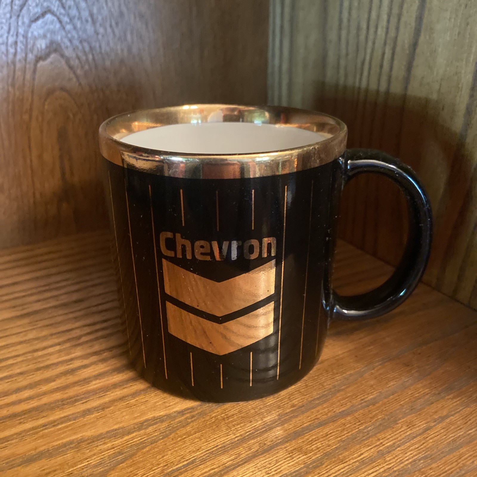 Vtg Chevron Oil Gas C.O.E.D. Employee Ceramic Gold Black Promotional Coffee Mug