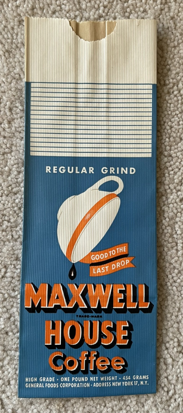 Vintage Maxwell House Coffee One Pound 1-lb Paper Bag New Old Stock Made in USA