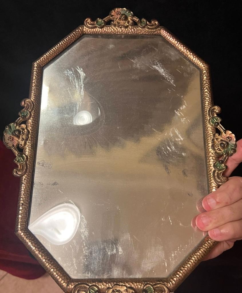 Old Antique Art Nouveau Deco Floral Flowers Convex Glass Picture Photograh Frame