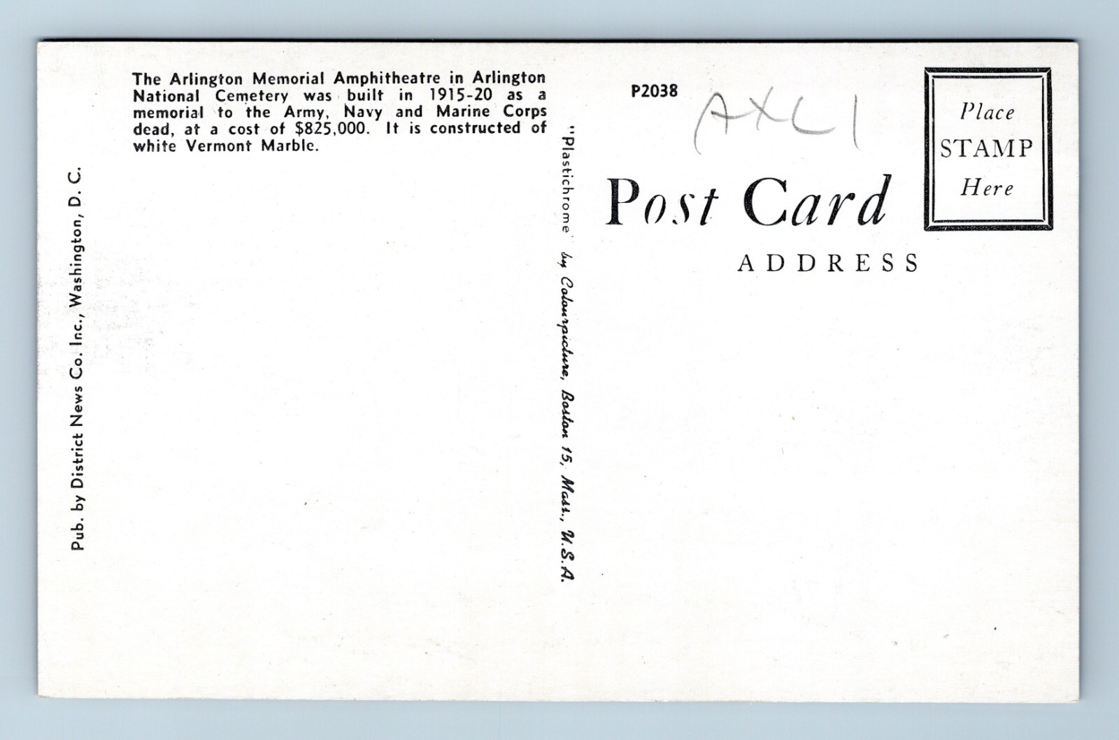 Ampitheatre at Arlington National Cemetery Virginia VA UNP Chrome Postcard M14
