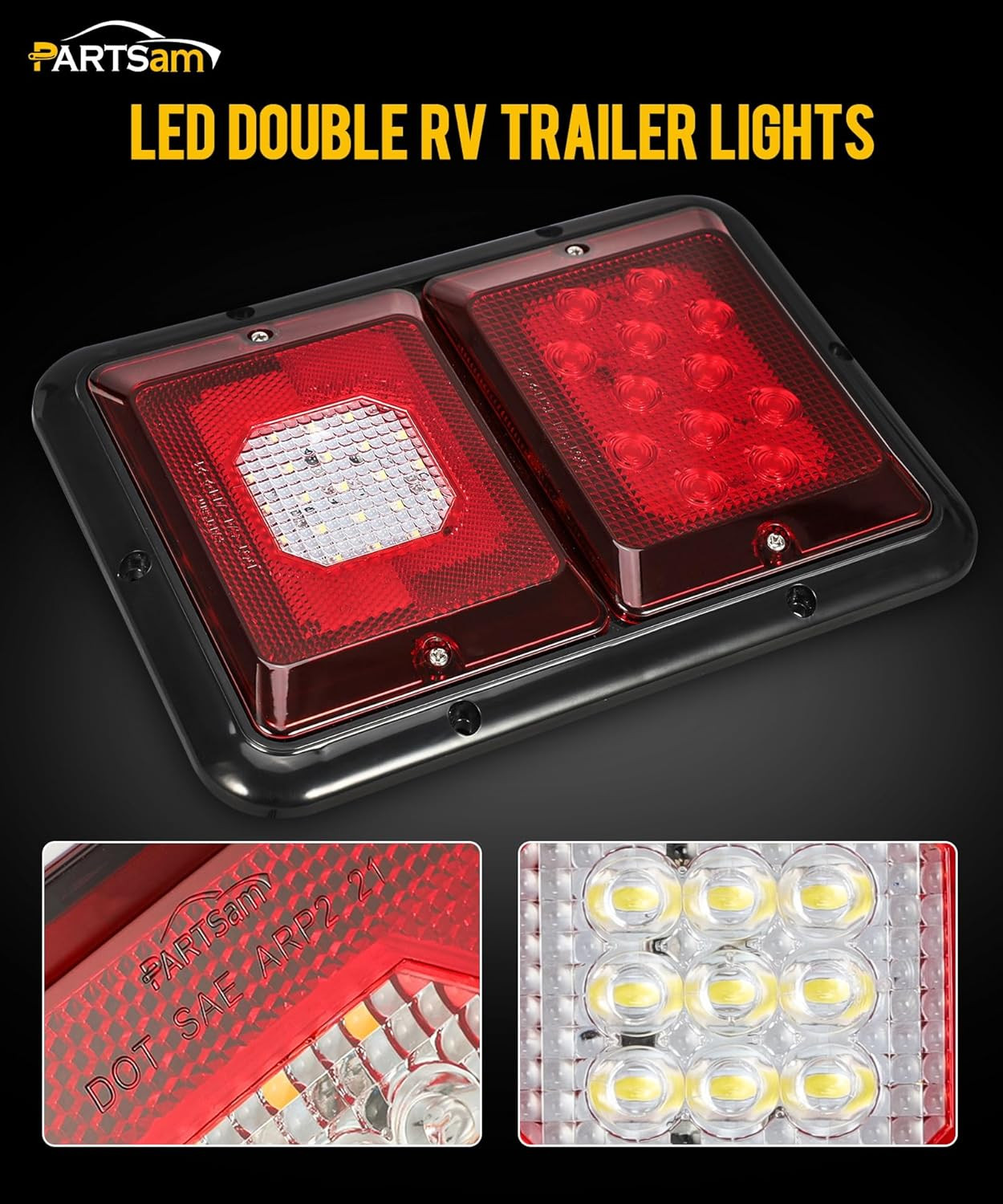 2Pcs Double Led Trailer Tail Lights with Horizontal Mount Dual Stop Turn Tail Ba