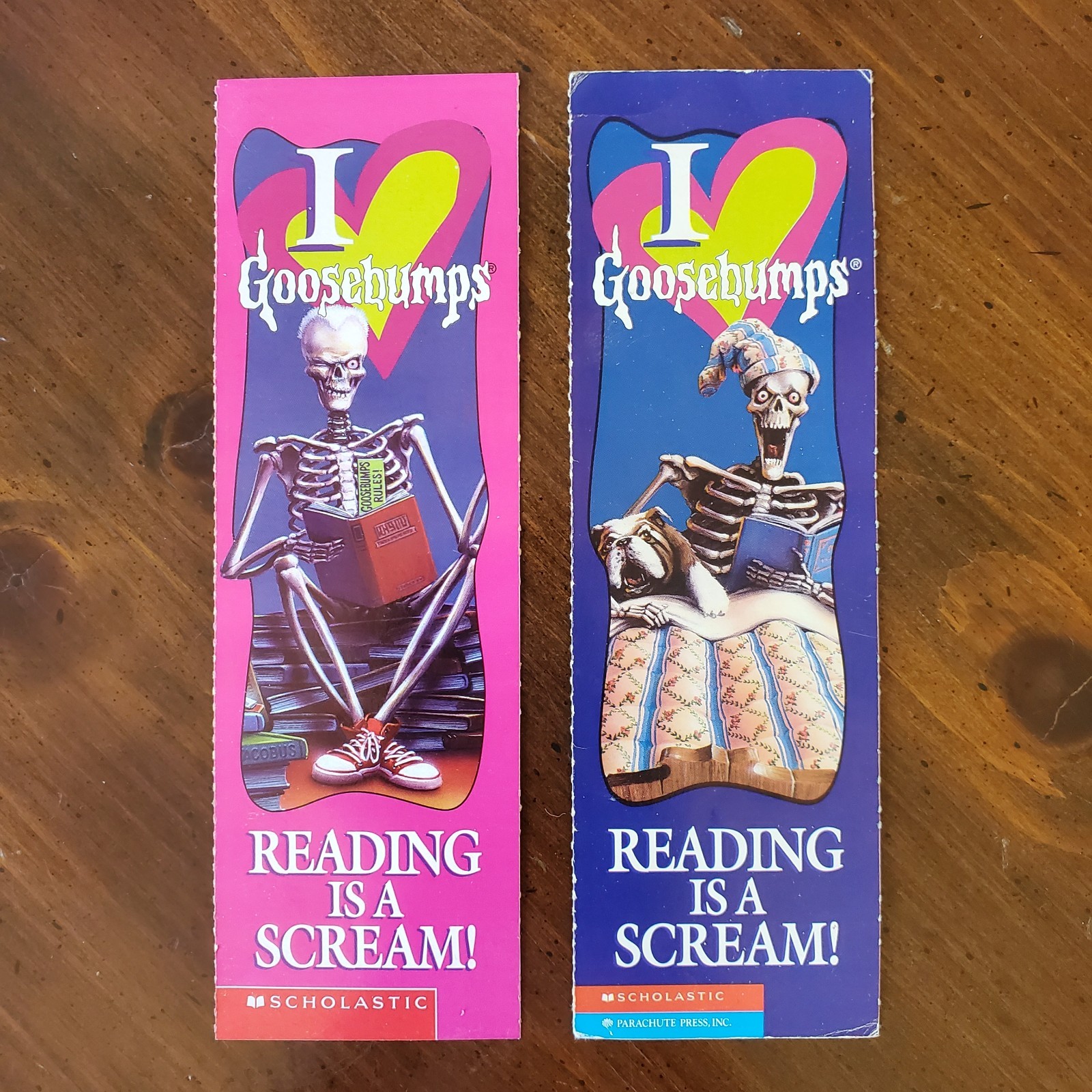 Goosebumps RL Stine Skeleton Bookmarks “Reading is a Scream!” Set of 2, VTG 90s