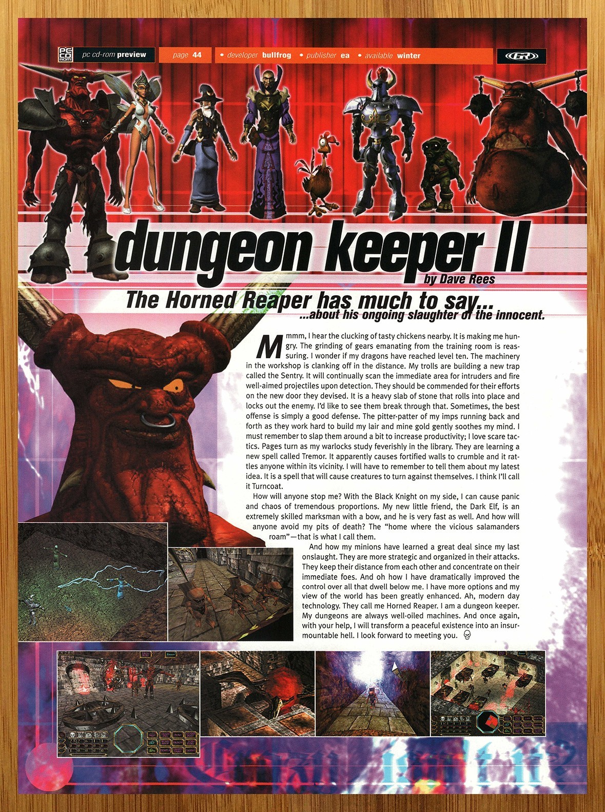 1998 Dungeon Keeper II 2 PC PREVIEW Print Ad/Poster CD-ROM Computer Game Art 90s