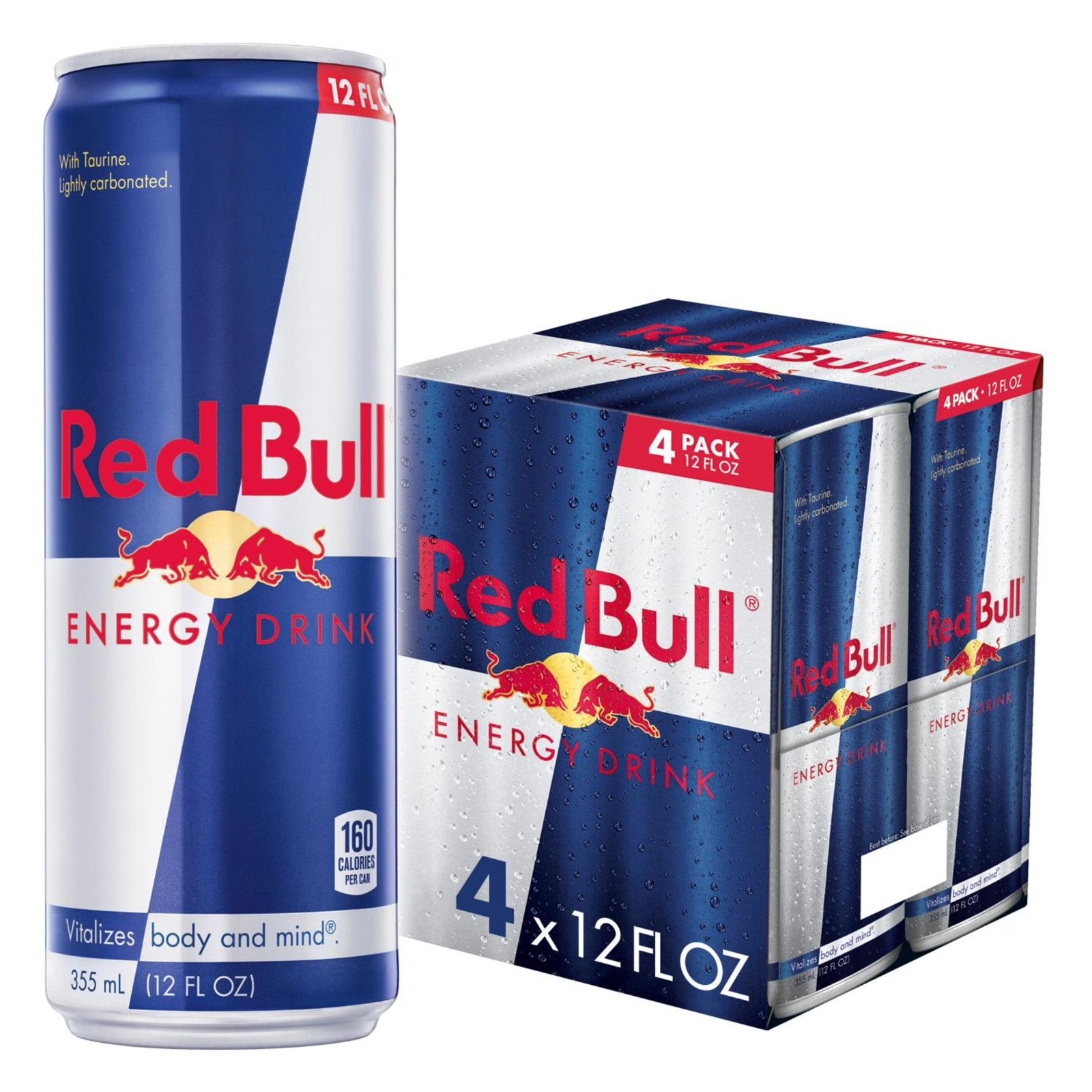 Red Bull Energy Drink, 114mg Caffeine, 12 fl oz, Pack of 4 Cans.