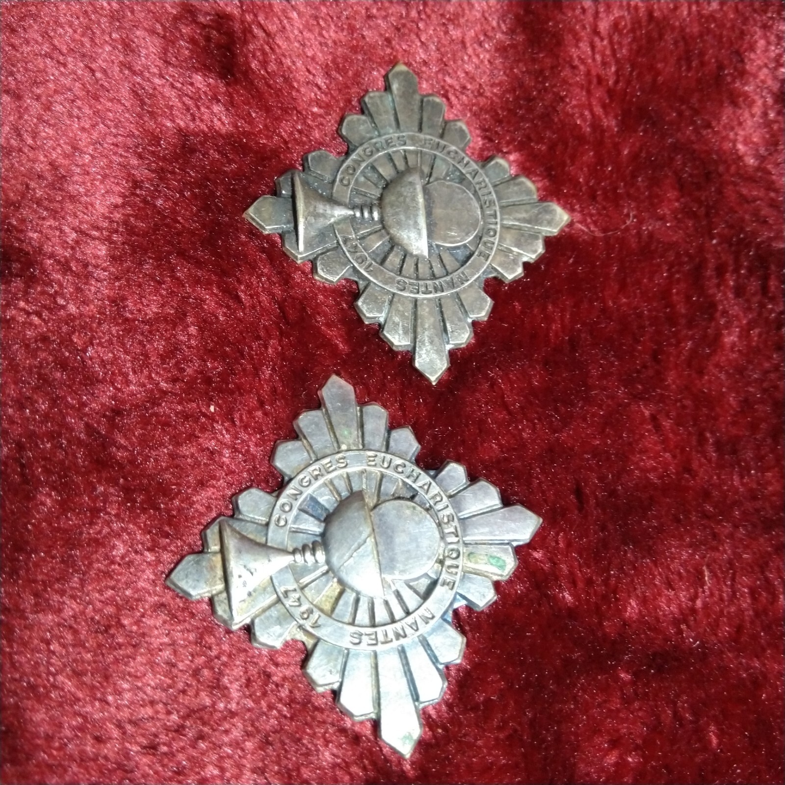 French Brooch Insigne Religieuse NANTES Congrès Eucharistique 1947 No pins x 2