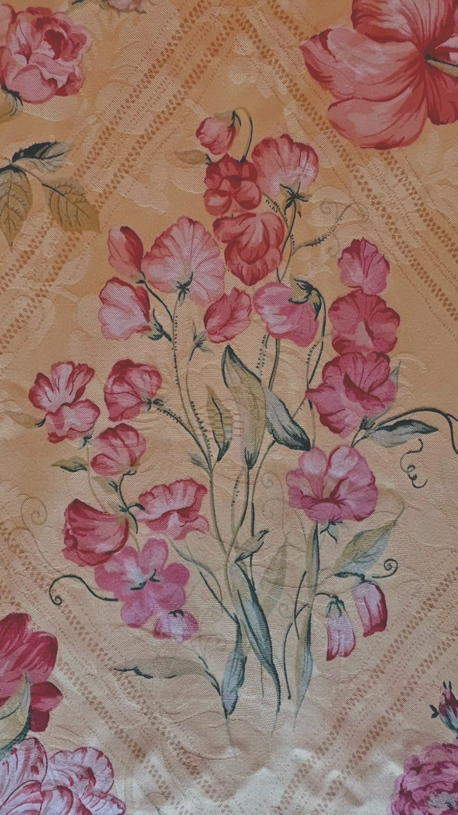 Curtain Panel Floral Damask Pattern Tulips Peonies Sweet Peas Sage W-50” L 97”
