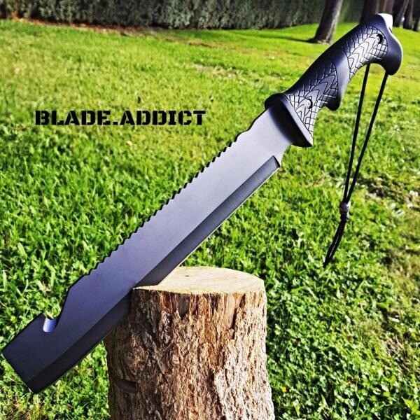 16″ HUNTING SURVIVAL Military MACHETE Camping Fixed Blade Knife BLACK BOWIE NEW