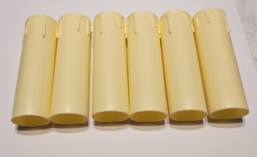 6 – 4″ TALL IVORY PLASTIC STANDARD CANDLE COVERS WITH DRIPS NEW 19815JB