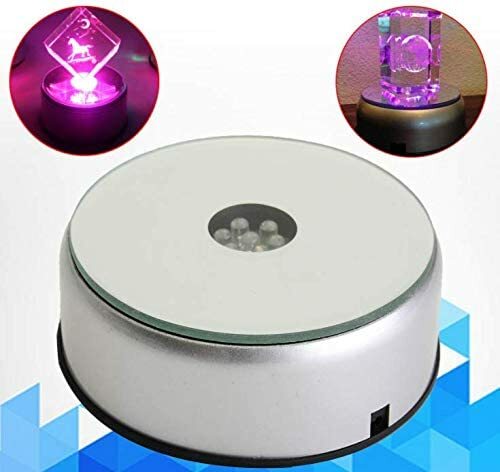4″ Led Rotating Light Color Changing Glass Crystal Display Base Stand Decoration