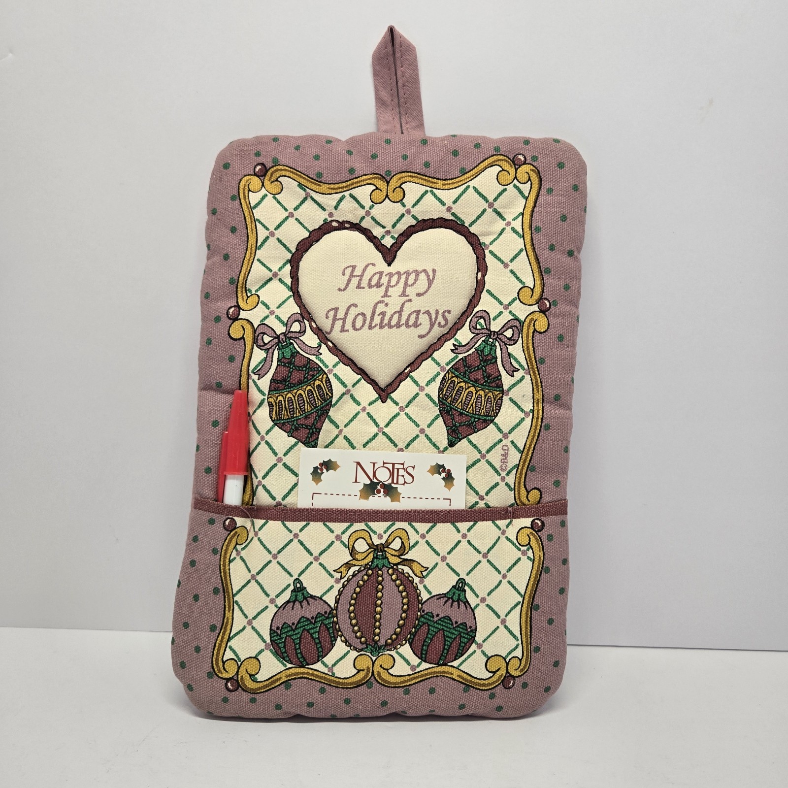 Vintage Pink Holiday Ornament Hanging Organizrt w/ Pocket