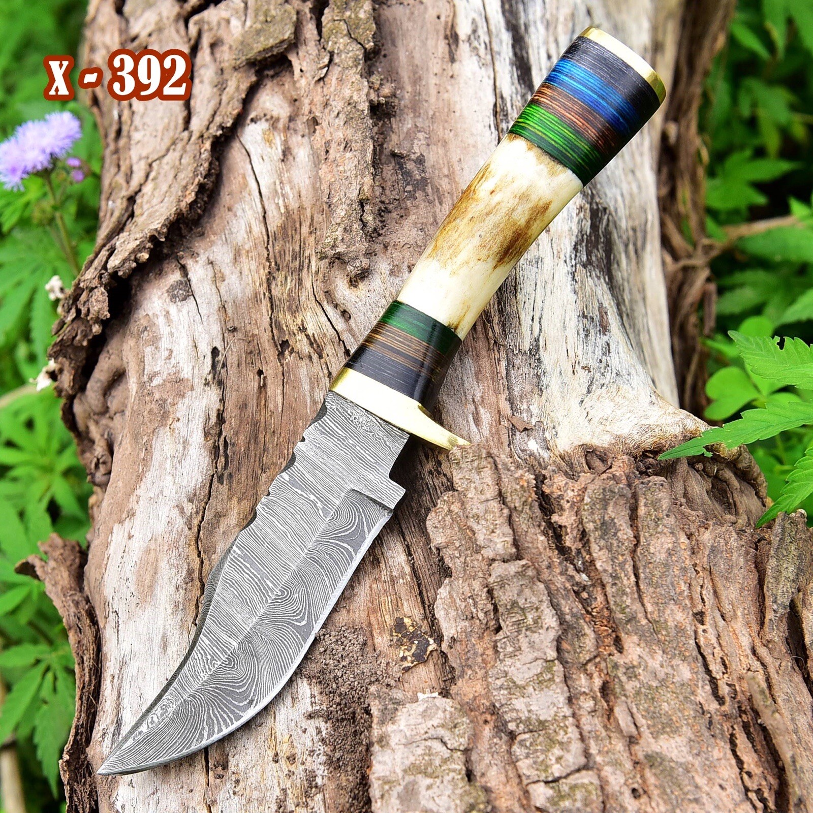 8″ CUSTOM HANDMADE DAMASCUS HUNTING SKINNING KNIFE STAG Antler HANDLE SURVIVAL