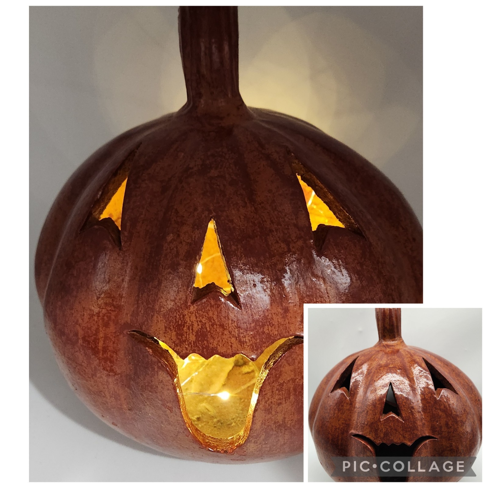 Halloween Glazed Terracotta Pottery JACK ‘O LANTERN Pumpkin 12″ weighs 7 Pounds!