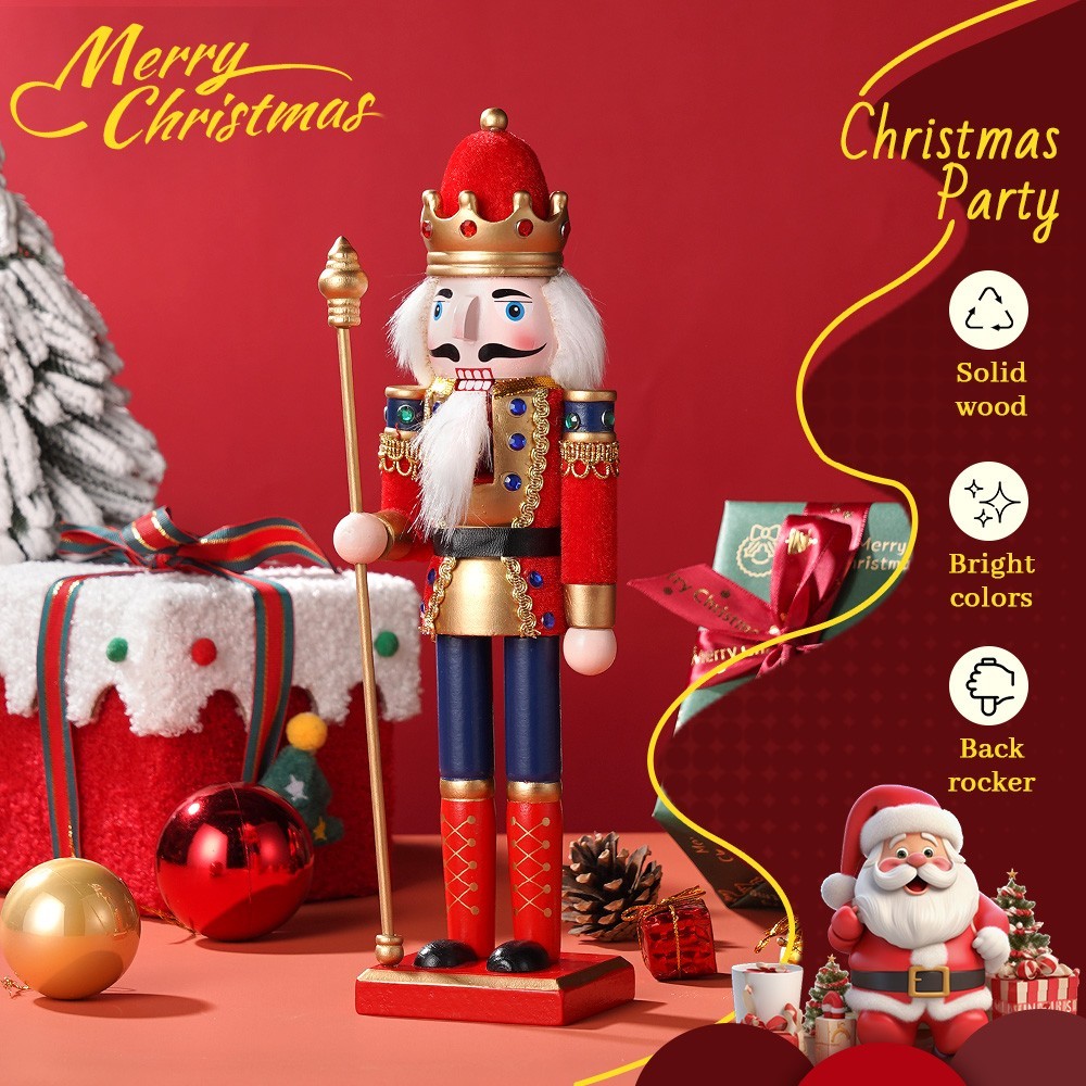 12in Wooden Nutcracker Soldier Christmas Decoration Vintage Decor Gift Red King