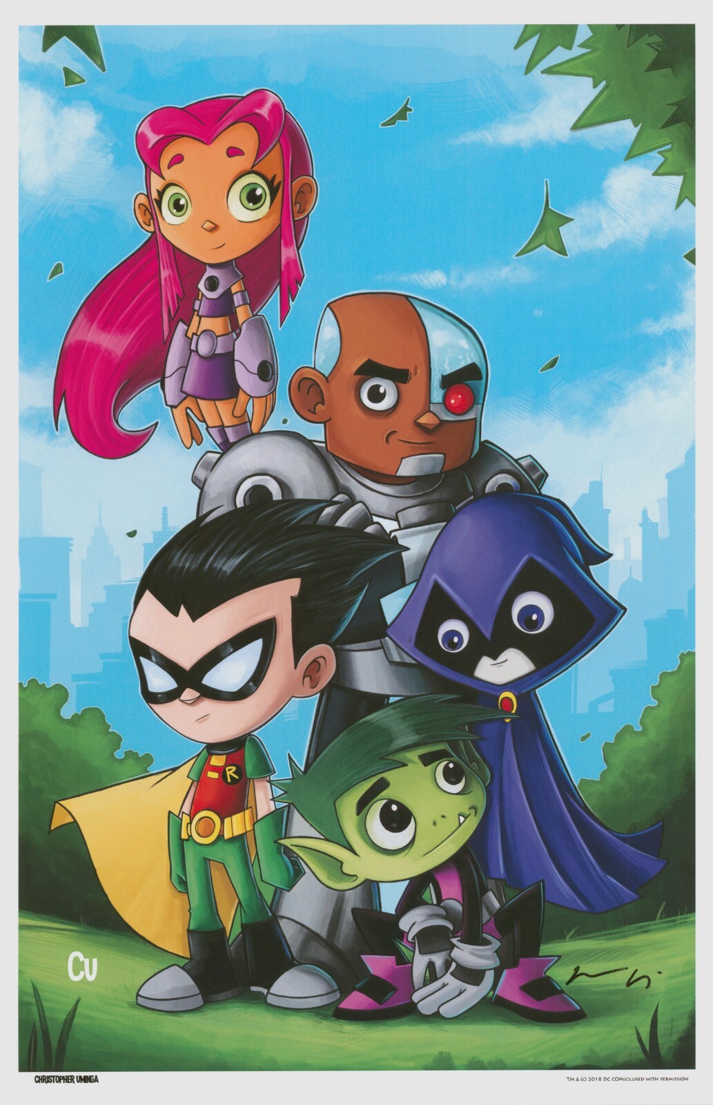 Chris Uminga SIGNED Teen Titans Art Print Robin Starfire Cyborg Raven Beast Boy