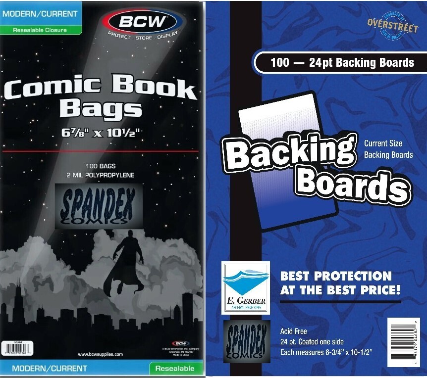 100 BCW 2-Mil Current Resealable Bags & E. Gerber Comic Acid Free 24PT Boards