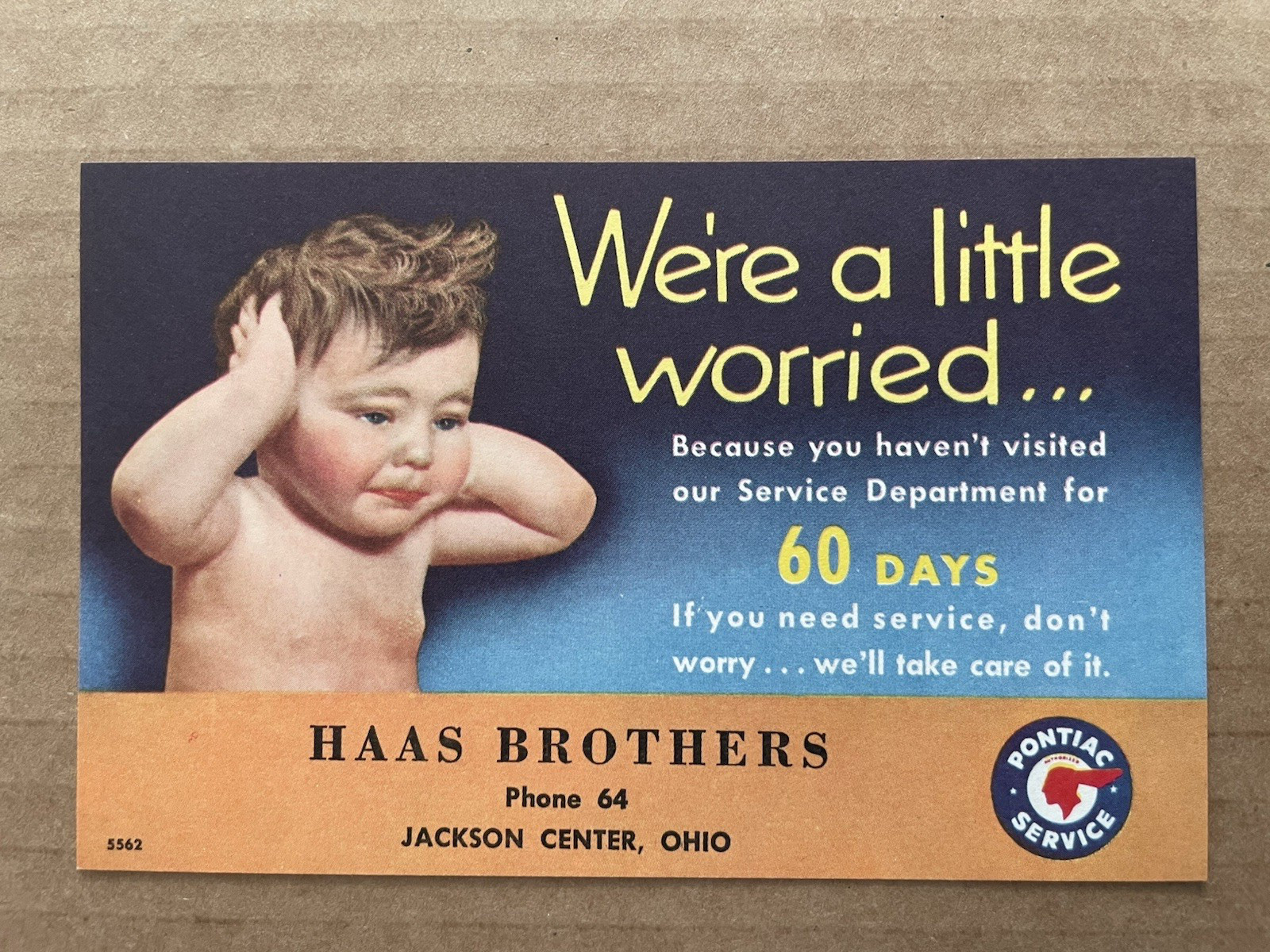 Vintage PONTIAC SERVICE 60 Days Trade Card Haas Brothers Jackson Center OH #2