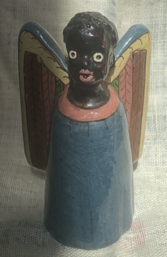 Older Mexican Folk Art Ceramic African Angel Beautiful Colors Free Ship USA