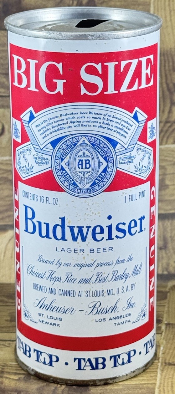 Budweiser BIG SIZE 16 Oz EMPTY U-Tab Beer Can