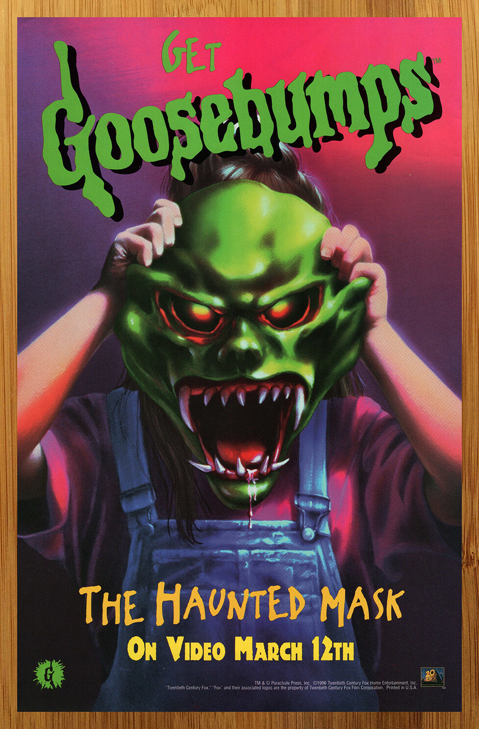 1996 Goosebumps The Haunted Mask Print Ad/Poster RL Stine Book/DVD/VHS Promo Art