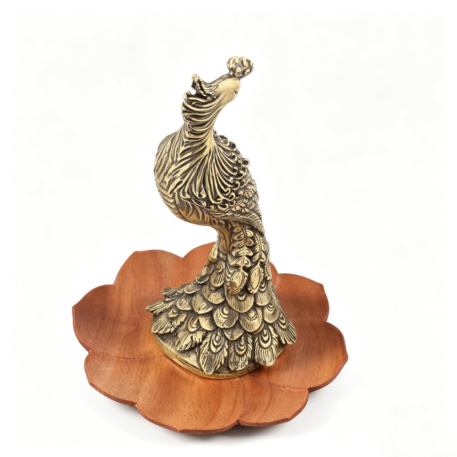 Solid Brass Phoenix Figurine, Collectible Mythical Bird Statue, Feng Shui Decor