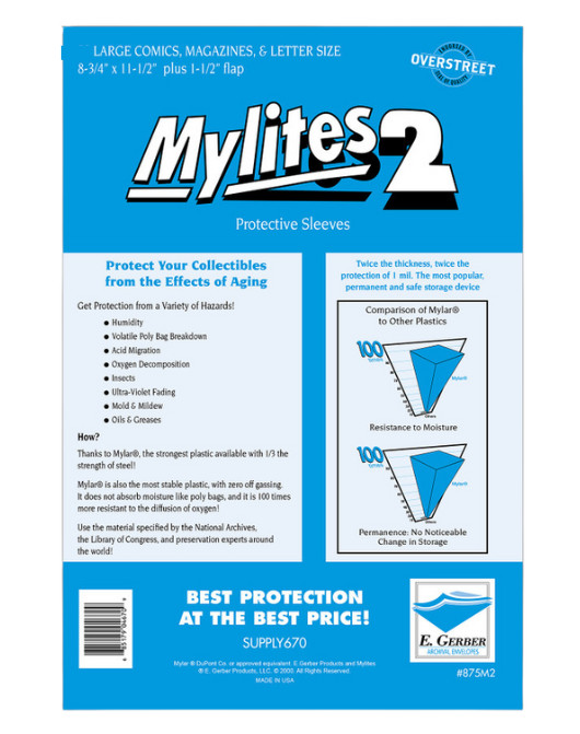 50 Sleeves E Gerber Mylites 2 Mil Mylar Bags – Large Comics & Magazine