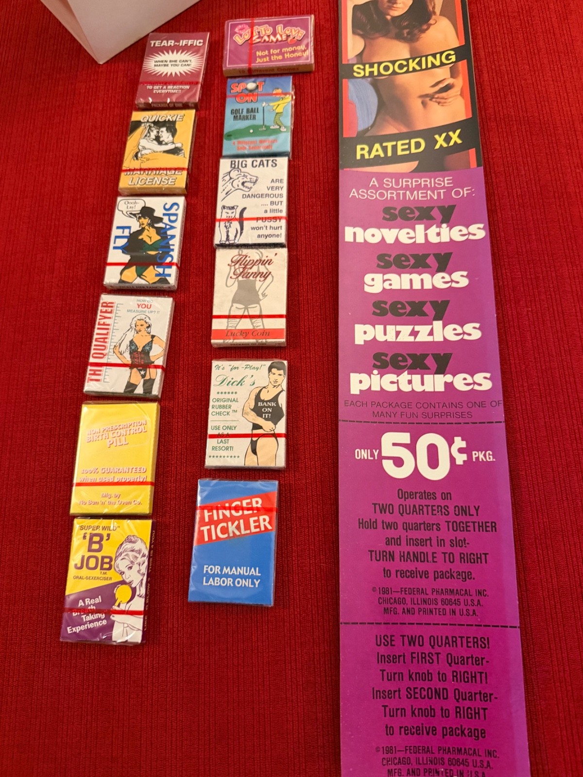 Condom VEND Machine Packages NOVELTY “P*RN O PLENTY” 72 Pieces + MACHINE LABEL