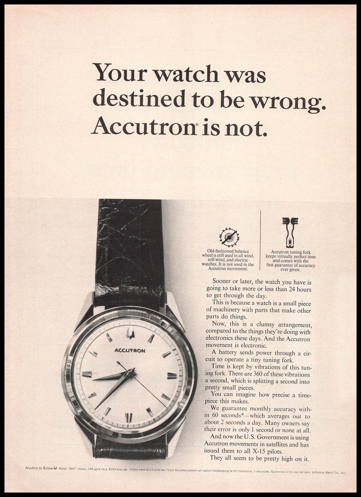 1964 Bulova Accutron “Your Watch Was Destined To Be Wrong” Vintage Print Ad