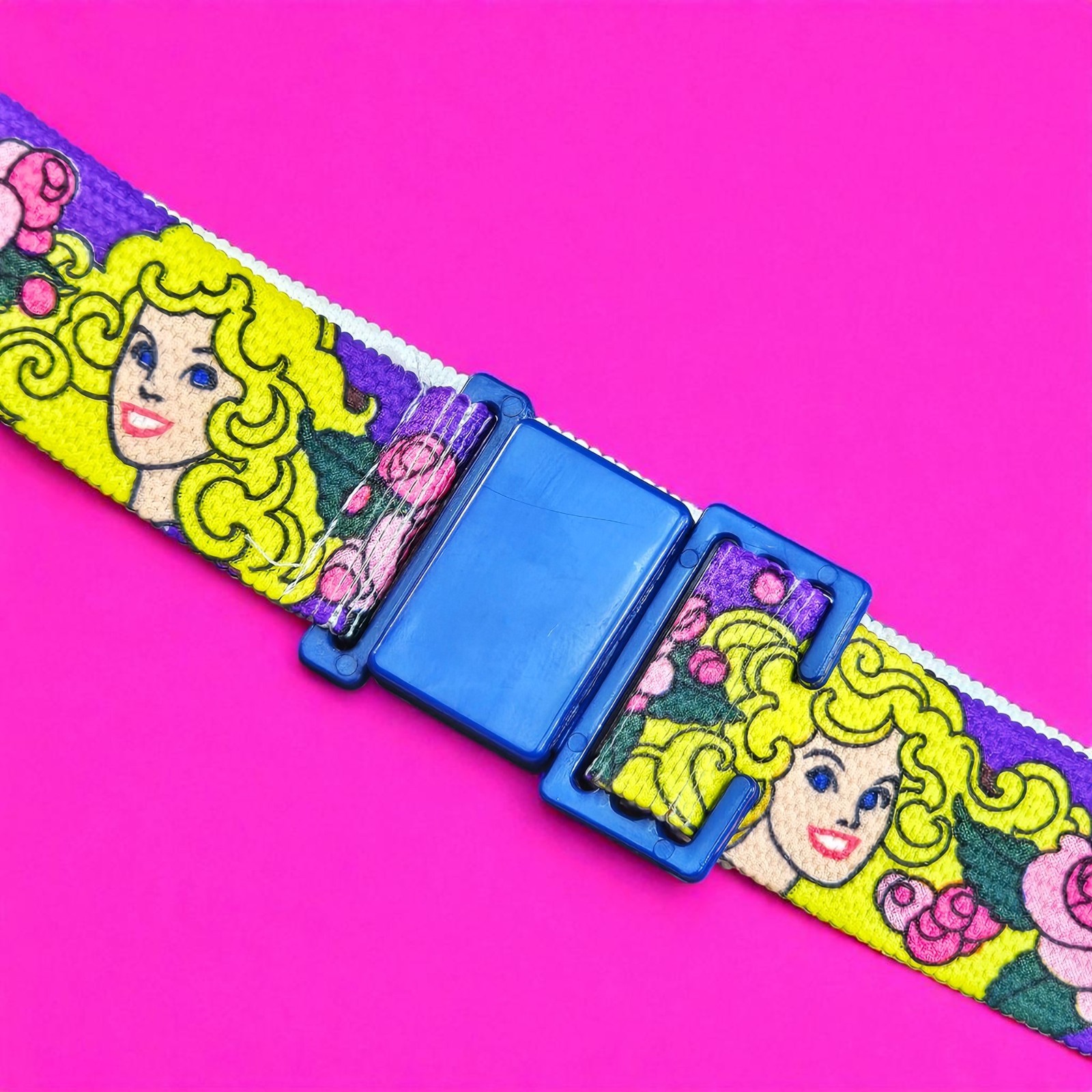 VTG Barbie Childrens Elastic Belt Kids Girls Purple Pink Plastic Clip 80s Retro