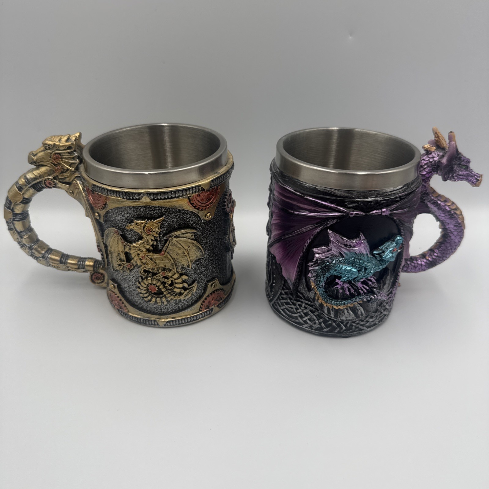 Ebros Conception Blue Fire Purple Dragon & Alikiki Steampunk Beer Stein Tankards