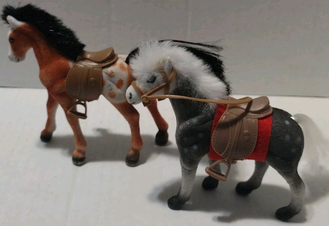 Vintage Flocked Horses W/ Saddles 1 – 4×4 Inches & 1- 3 1/4 x 4 Inches