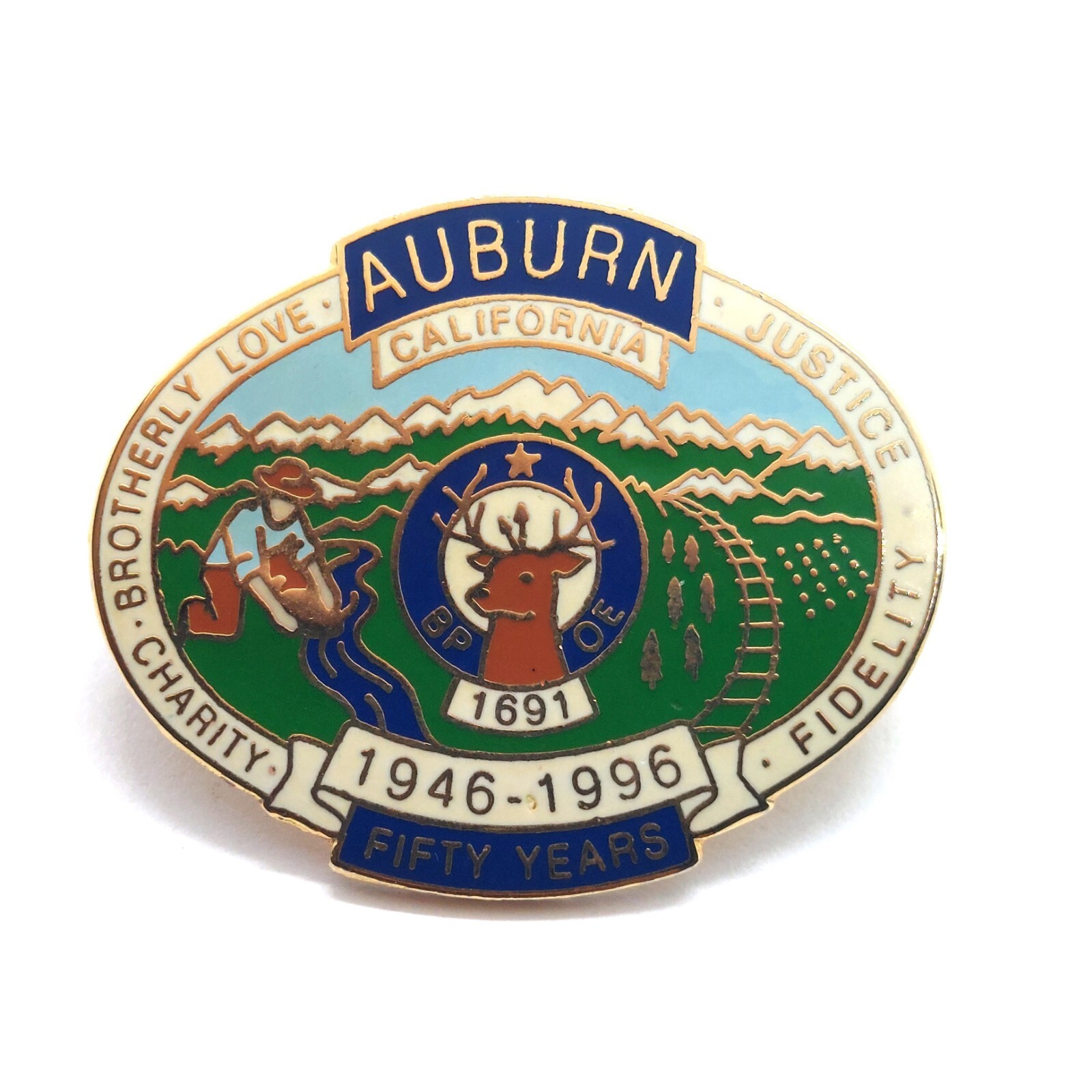 Auburn California Elks 1691 Lapel Pin 50th Anniversary 1946-1996 Scenic BPOE VTG