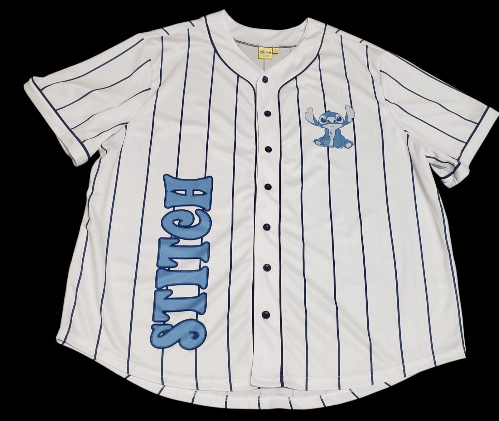 Disney Stitch Baseball Jersey Shirt Unisex Adult 2X White and Blue Pinstripe