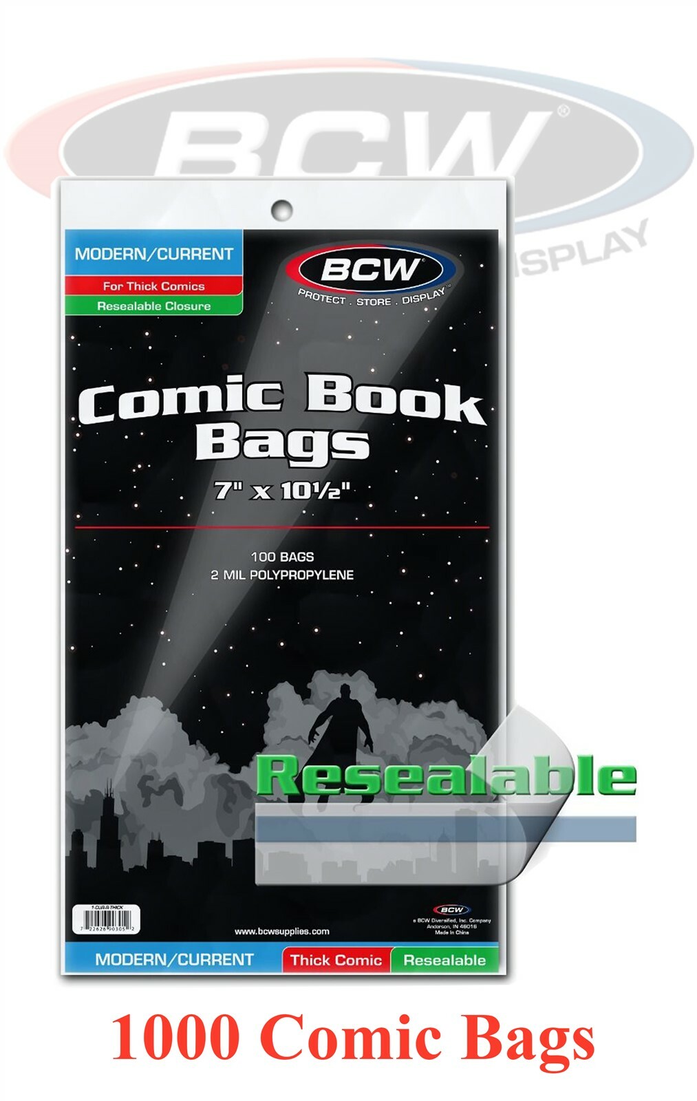 1000 BCW Resealable Comic Book Bag Sleeve For Thick Modern/ Current Safe Storage