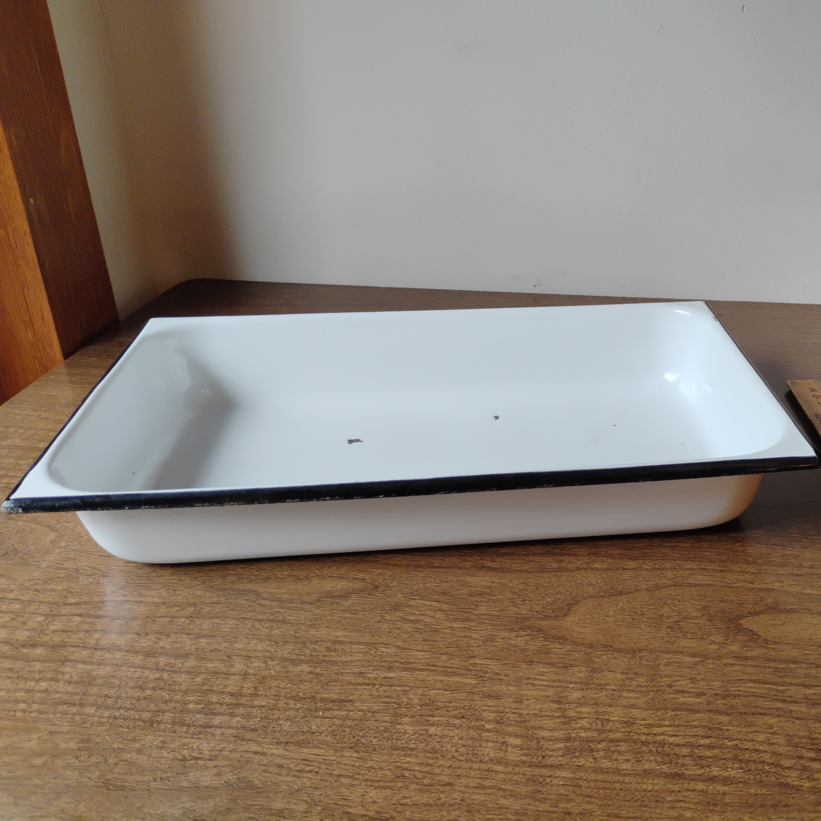 VTG White & Black Enamelware Rectangular Pan Tray Lasagna Fridge 16.5″ x 10″
