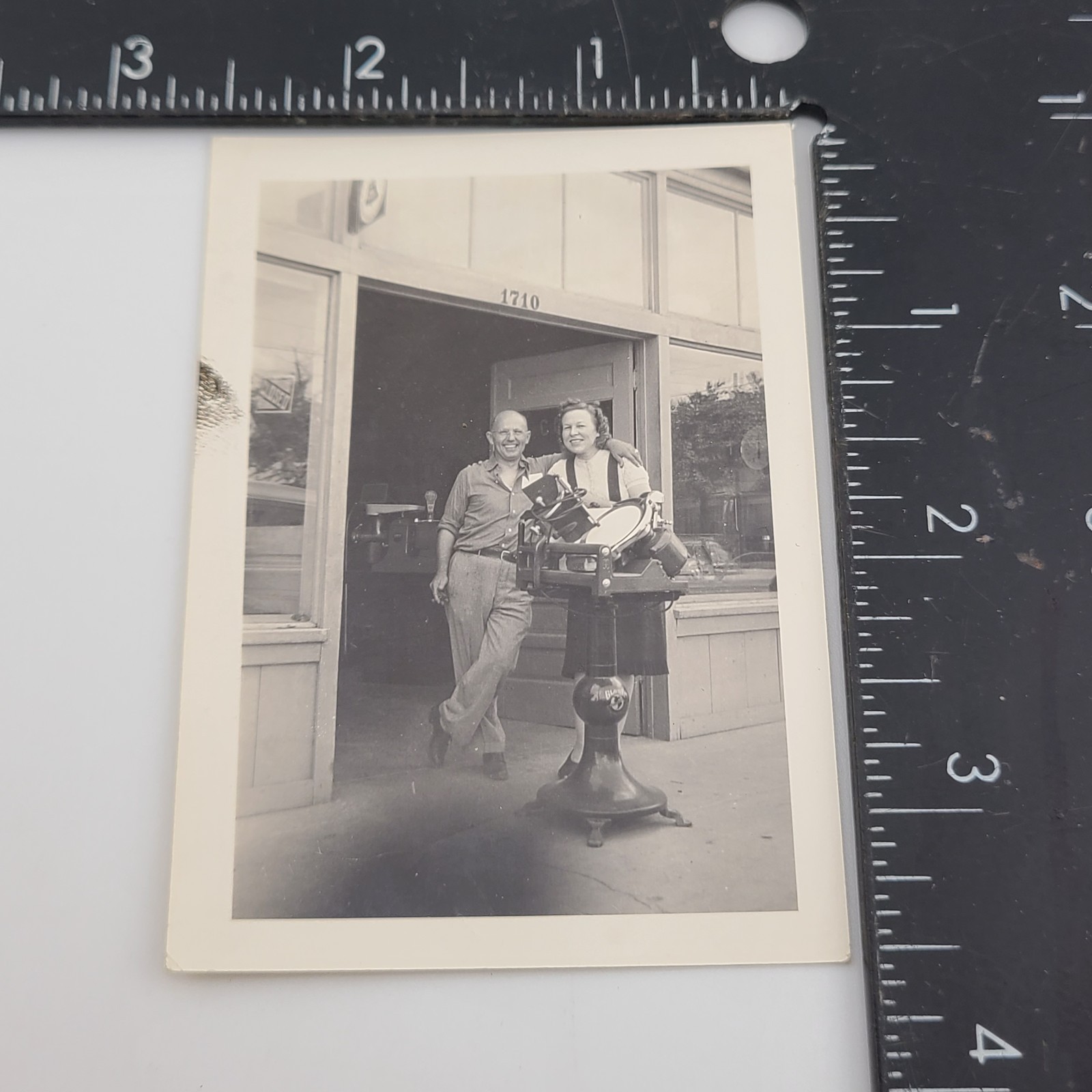 Couple Store Front Deli Slicing Machine Business Man Woman Vintage VTG Photo