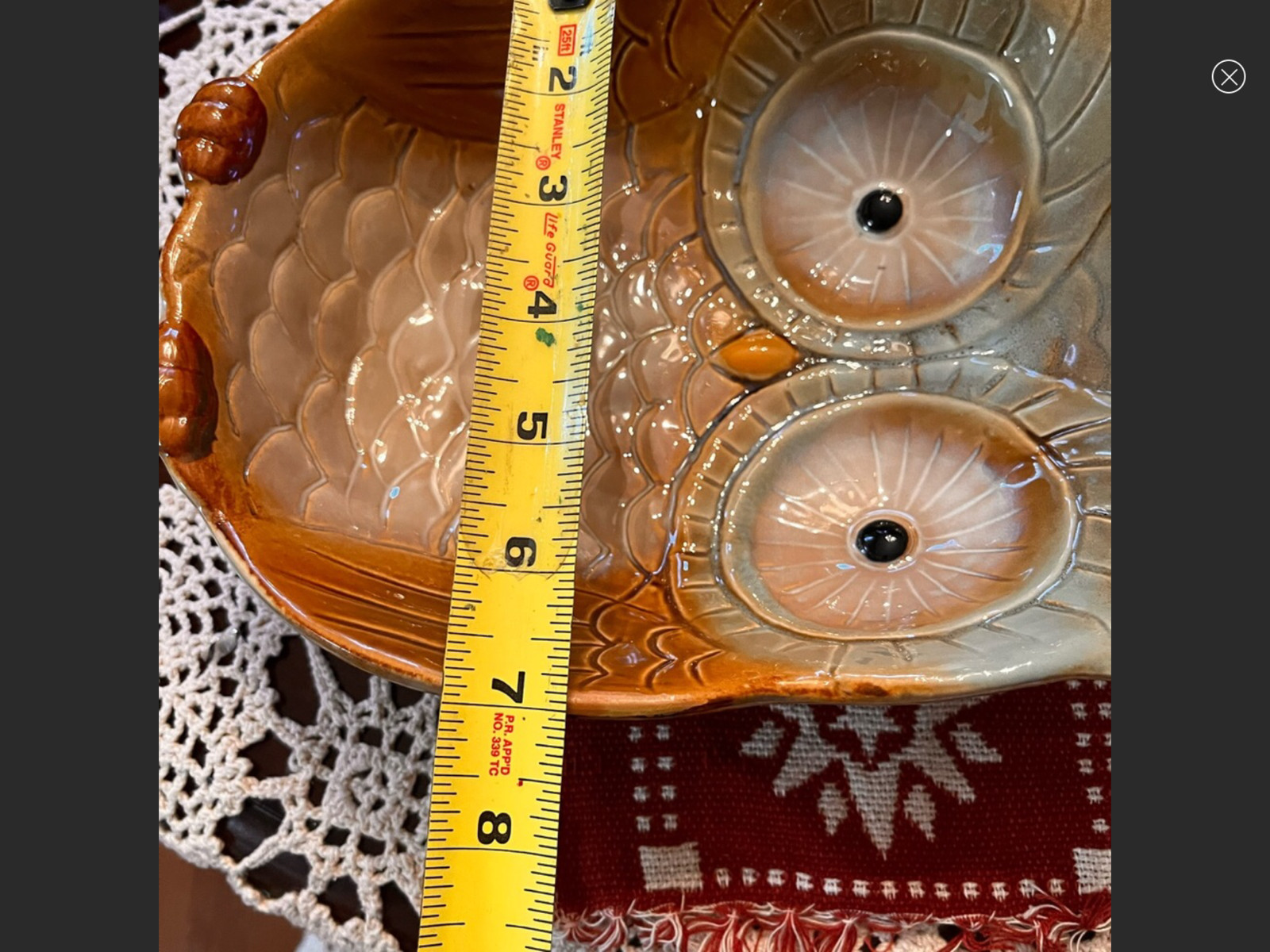 Vintage Hand Painted Earthenware Ceramic Glaze Owl Shaped Serving Bowl Deep 10″