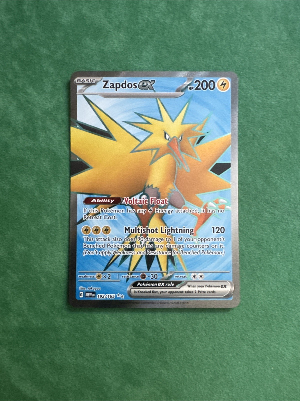Pokémon TCG Card Zapdos ex 192/165 Scarlet Violet 151 Full Art Holo – NM