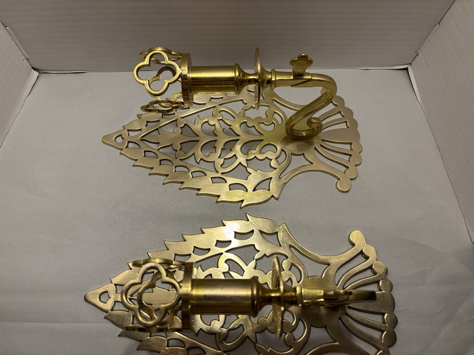 Vintage Baldwin Solid Polished Brass Gothic Candle Sconces Wall Decor Large
