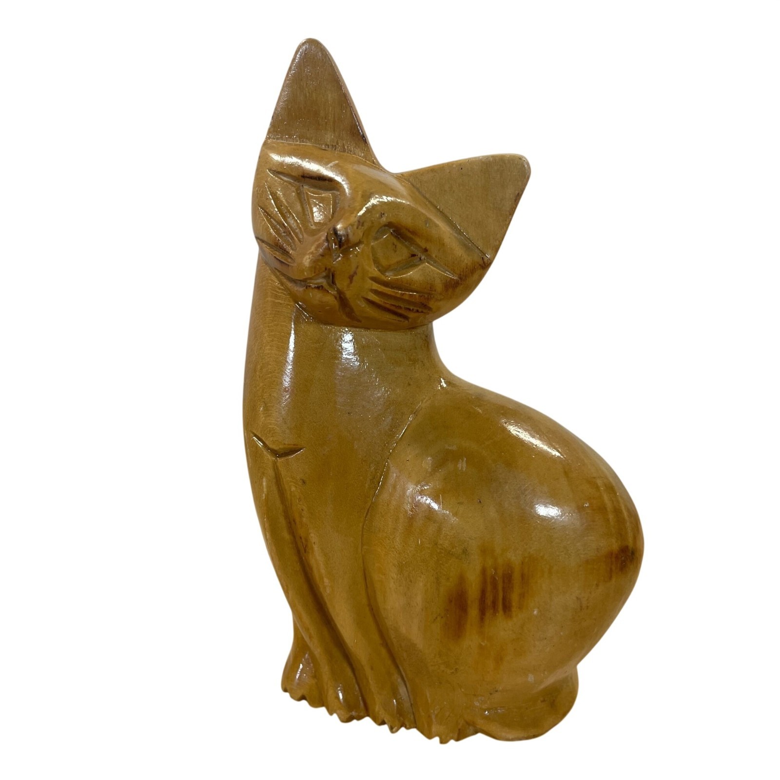 Vintage Handcarved Rustic Wood MCM Siamese Cat Figurine Statue Retro Mod Kitty
