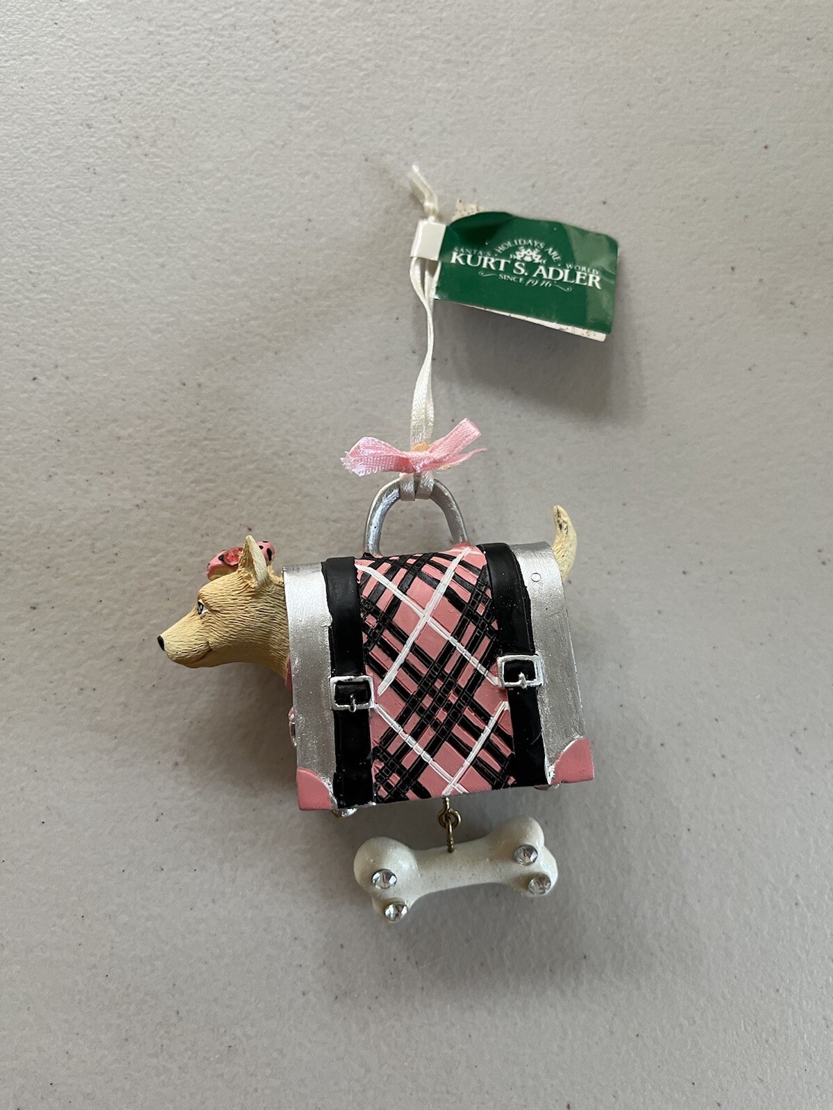 Kurt Adler Pink Doggy In Travel Bag Christmas Holiday Ornaments Decorations