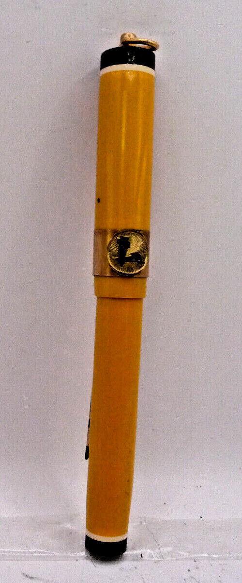 Diamond Medal Vintage Ring Top Yellow Fountain Pen—working-l4k fine–emblem