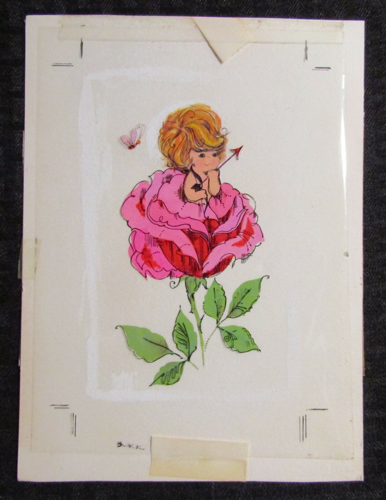 VALENTINES Cute Girl w/ Bow & Arrow in Flower 7×9.25″ Greeting Card Art #V3576