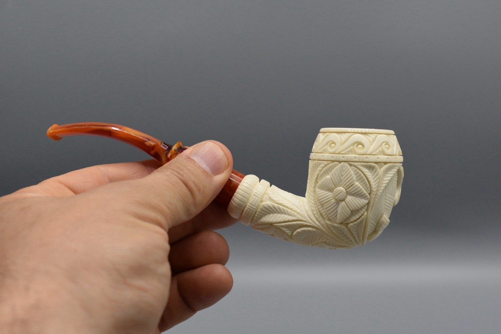 Dolphin Embossed Ornate Bent Pipe By EGE block Meerschaum New Case#227