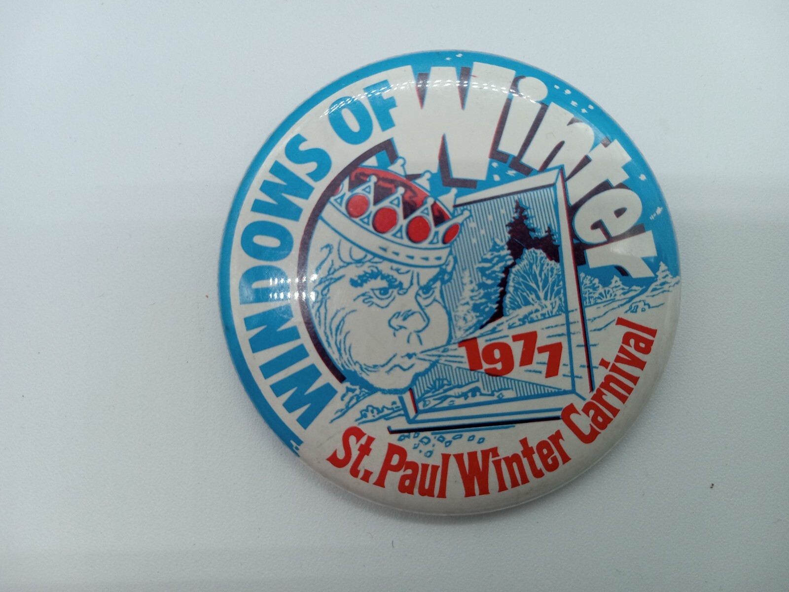 Vintage Pinback Button 2.25″ – Saint Paul Winter Carnival 1977 Windows of Winter