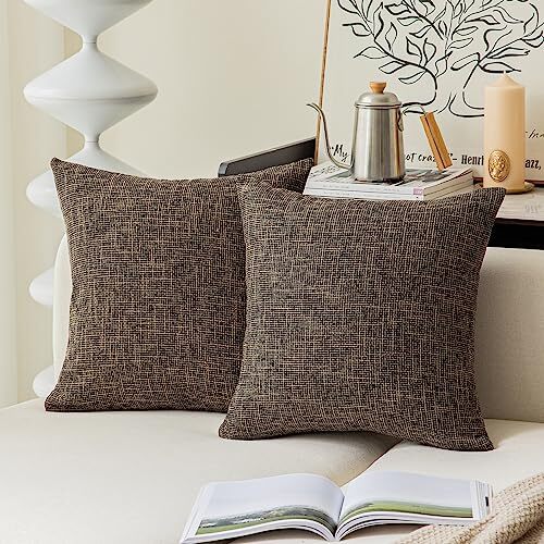 Kevin Textile Soft Solid Lined Linen Pillow 24″ x 24″ (Pack of 2) Black Gold