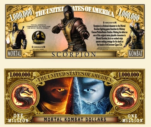 40 Pack Mortal Combat Scorpion Collectible Money Novelty 1 Million Dollar Bills