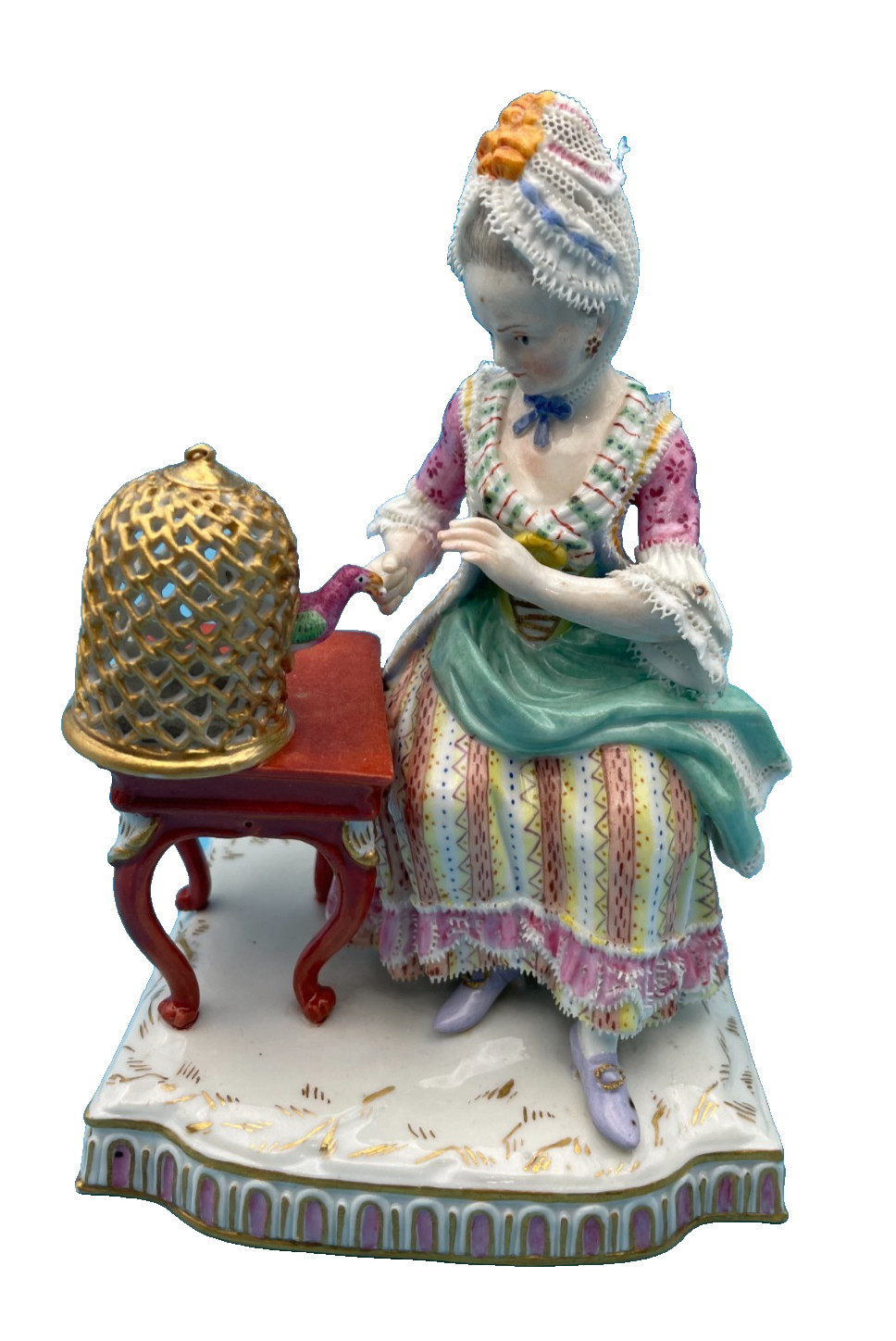 Beautiful Meissen Germany Cross Swords 5 Senses – Feel Feeling Bird w/Gold Cage