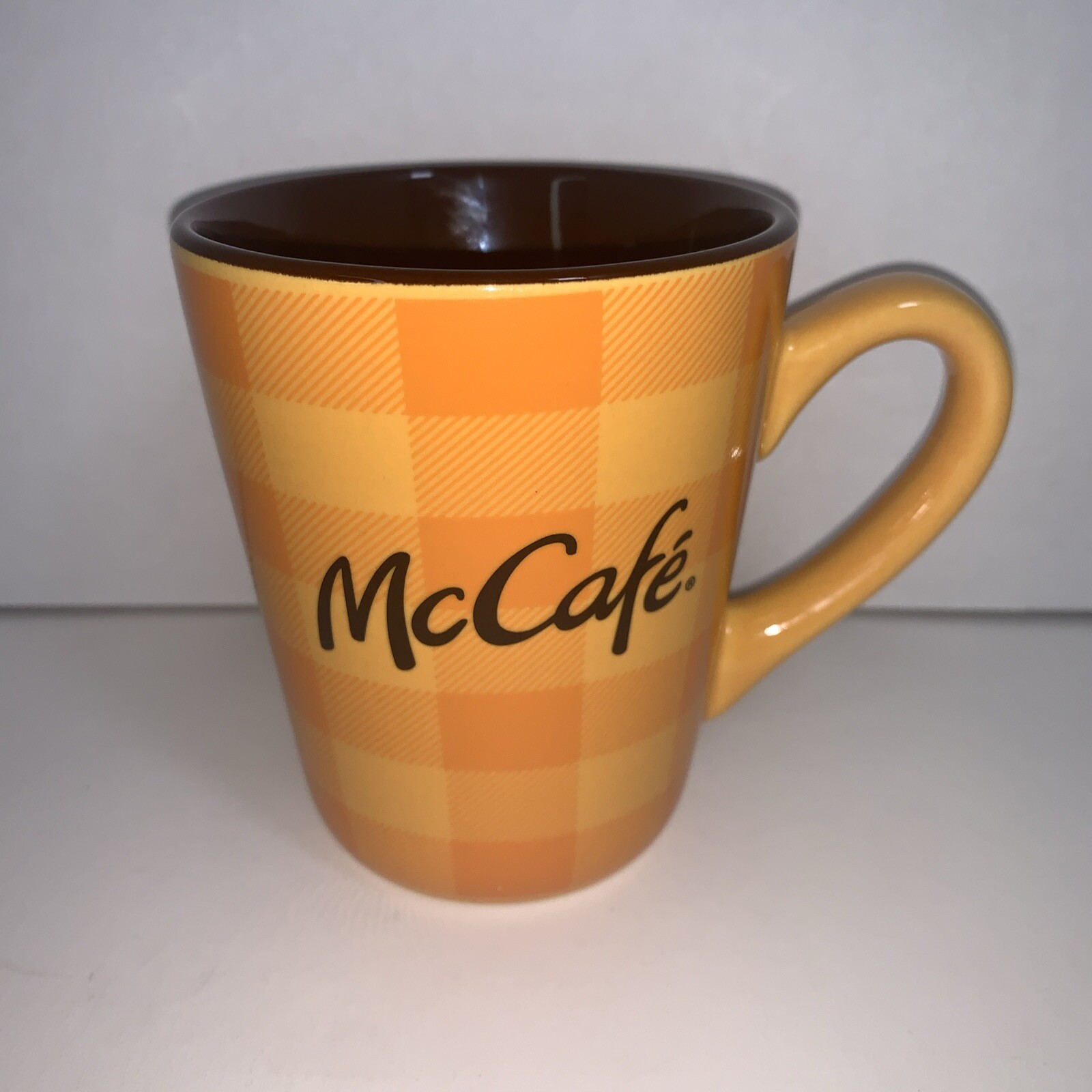 McDonald’s McCafe Orange Picnic Tablecloth Pattern 4″ x 3.5″ Coffee Mug, Unused