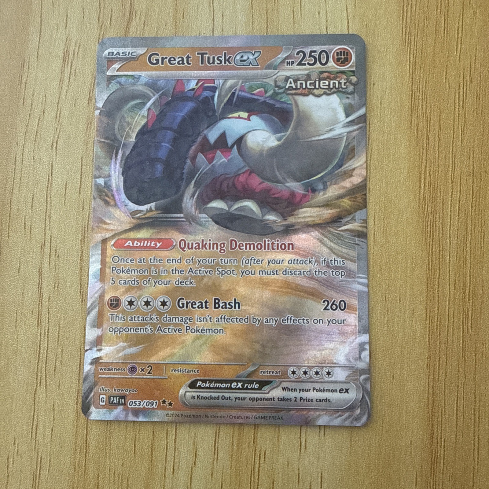 Great Tusk ex – 053/091 – Paldean Fates – Double Rare – Pack Fresh