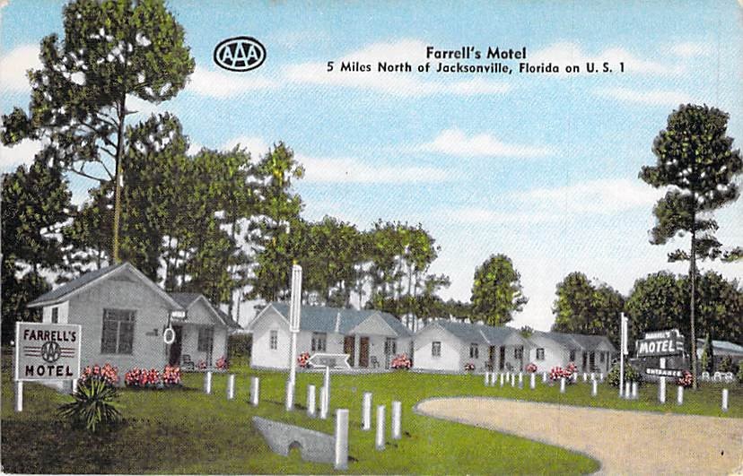 Farrell’s Motel Dinsmore FL Vintage Postcard US 1 Jacksonville Roadside AAA